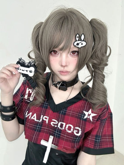 Gray 30CM Clips With Ponytail Synthetic Brown Length Double Wig Claw