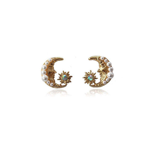 Earrings Adorned with Crescent Moon and Stars