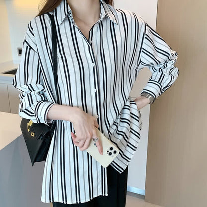 Stripe Print Long Sleeve Chiffon Shirt Workwear