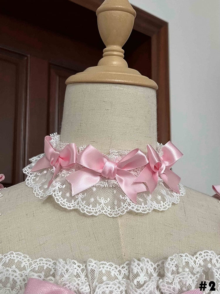 Pink White Bows Choker Decorated