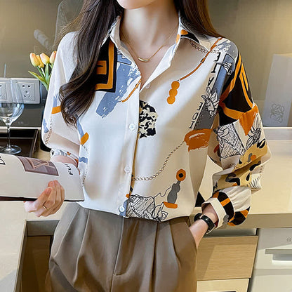 Vintage Print Chiffon Shirt Workwear