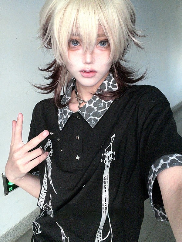 Color White 43CM Short Brown And Wig With Length Air Bangs Ouji Hair Ombre