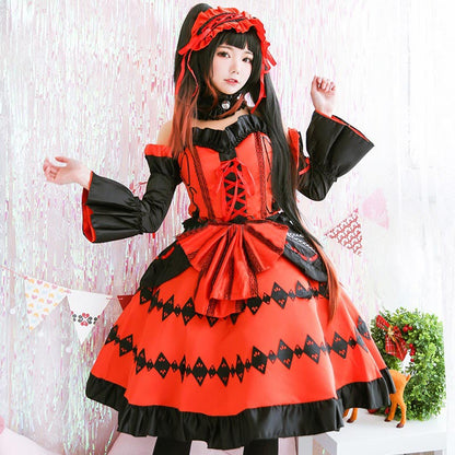 Red Lolita Princess Cosplay Lace Up Dress