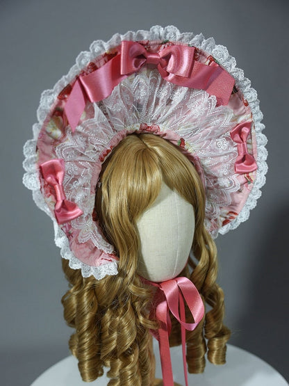 / White Lolita Bonnet Yellow Pink Sweet