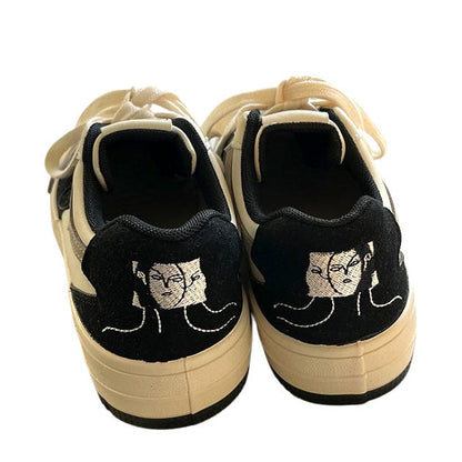 Face Embroidery Black Sneakers