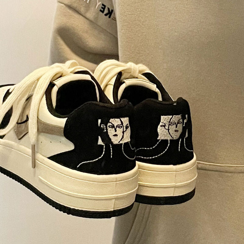 Face Embroidery Black Sneakers