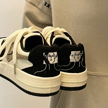 Face Embroidery Black Sneakers