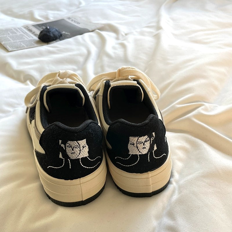 Face Embroidery Black Sneakers