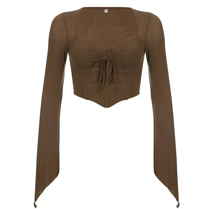 Brown Slim Long Sleeve Top