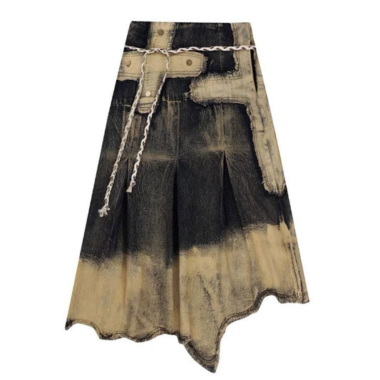 Vintage Washed Long Denim Skirt