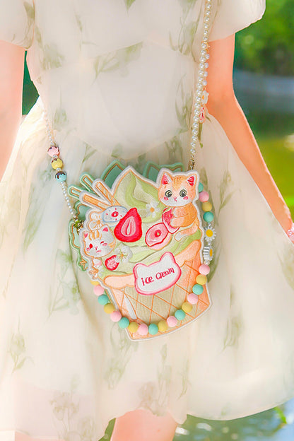 Multi-Color Ice Cream Cat Crossbody Bag