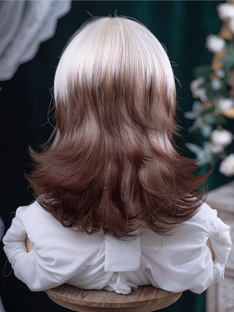 Color White 43CM Short Brown And Wig With Length Air Bangs Ouji Hair Ombre
