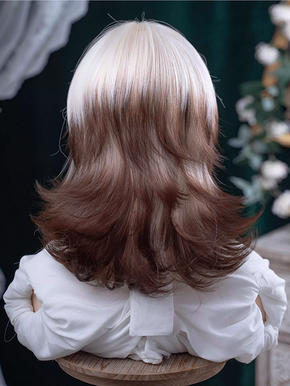Color White 43CM Short Brown And Wig With Length Air Bangs Ouji Hair Ombre