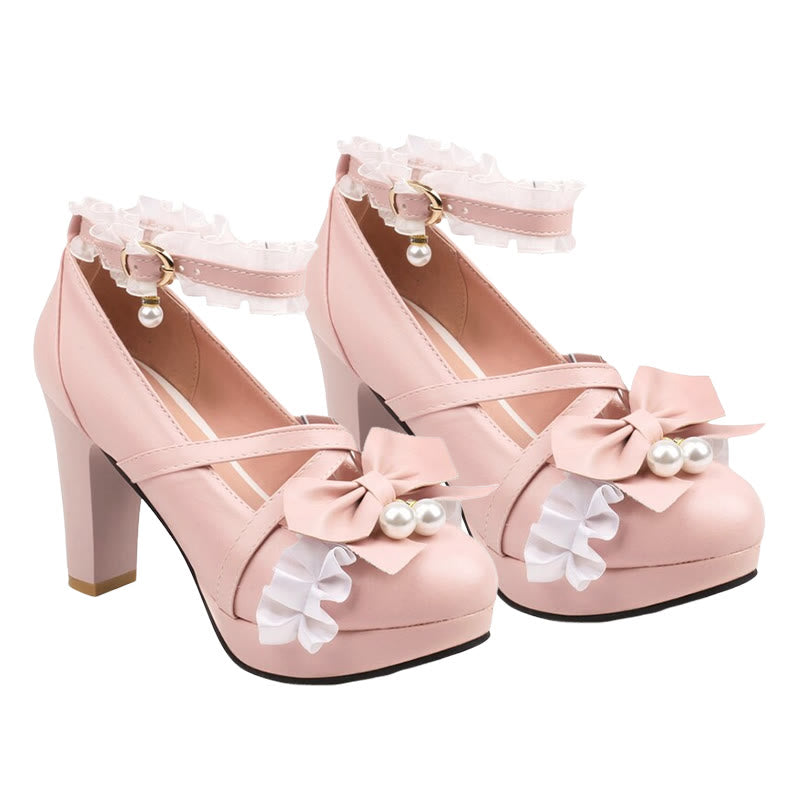 Sweet Bow Decor Lace Chunk Heel Sandals