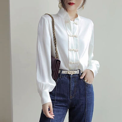 Vintage Buckle Chiffon Shirt Workwear