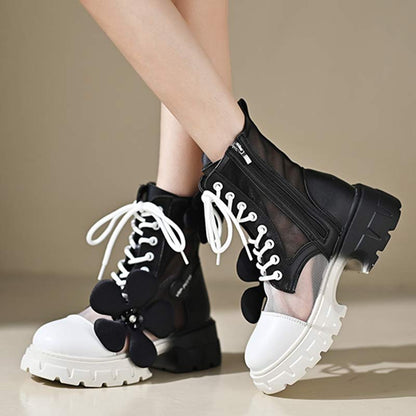 Gradient Color Floral Mesh Platform Boots