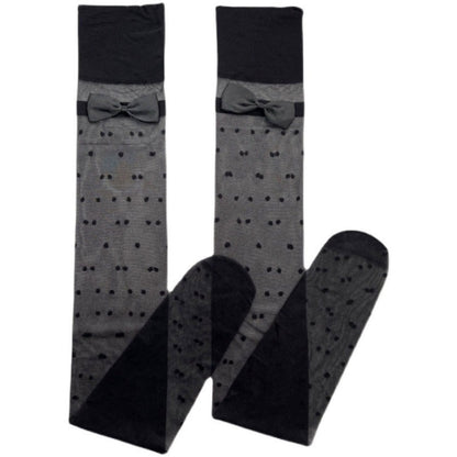 Black Bow Knot Decor Polka Dots Silk Stockings