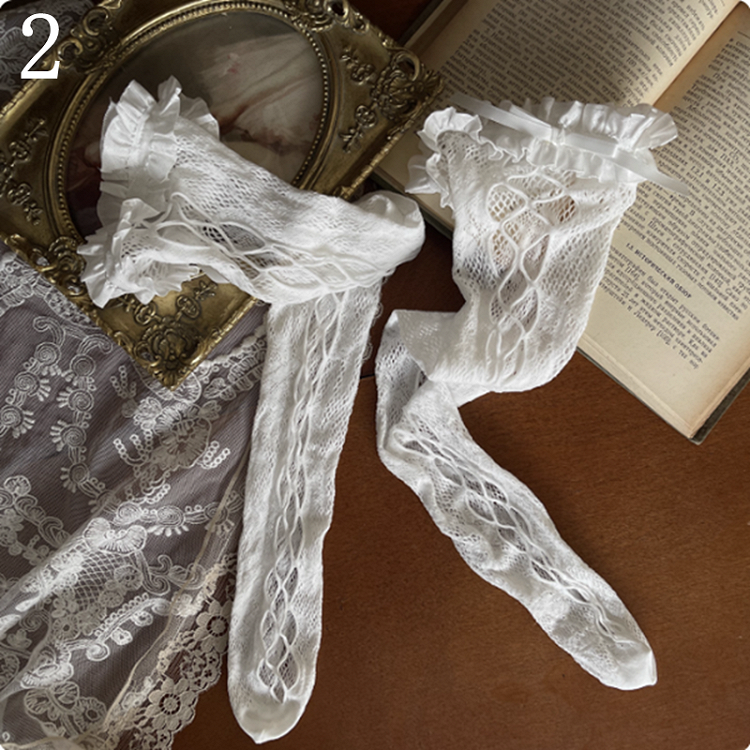 Design /Lace Cut-out Chain Warmers Stockings/Leg White Leg Overknee