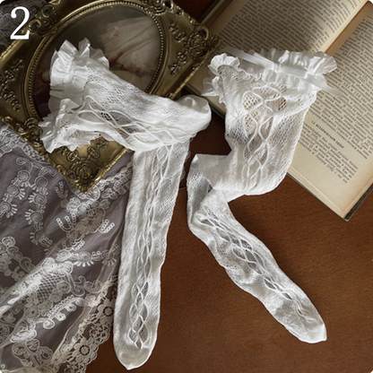Design /Lace Cut-out Chain Warmers Stockings/Leg White Leg Overknee