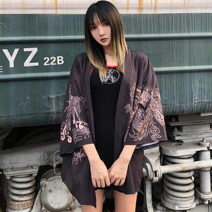 Mysterious Dragon Print Kimono Outerwear