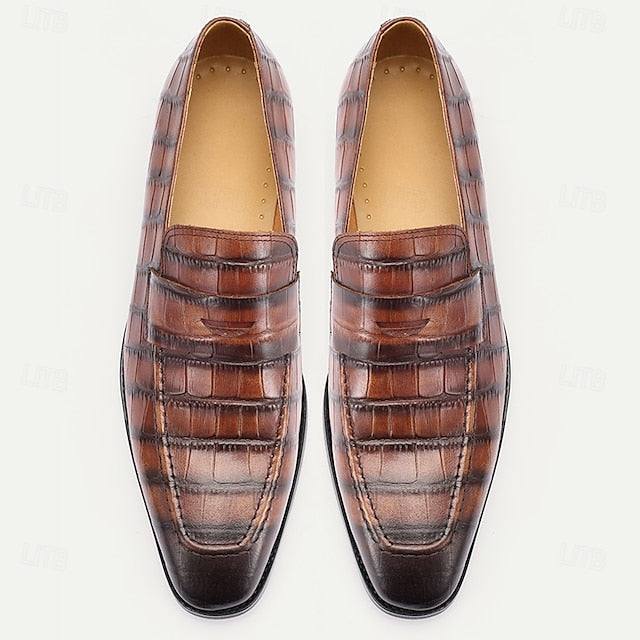 Pattern Shoes Men's - Brown Crocodile Classic Leather Dress