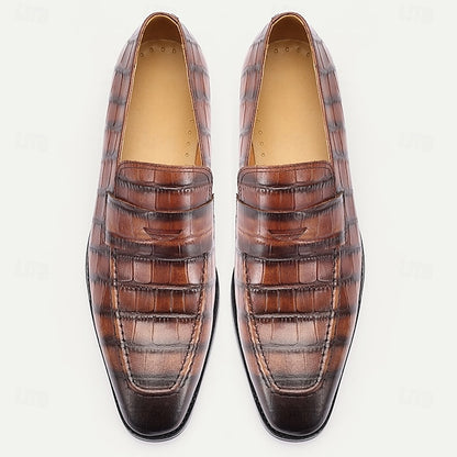 Pattern Shoes Men's - Brown Crocodile Classic Leather Dress