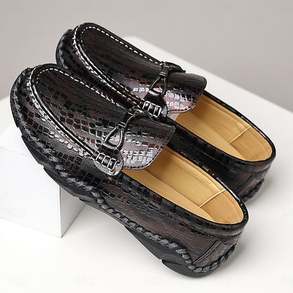 Black Driving – Loafers Textured Men’s Moc-Toe Crocodile