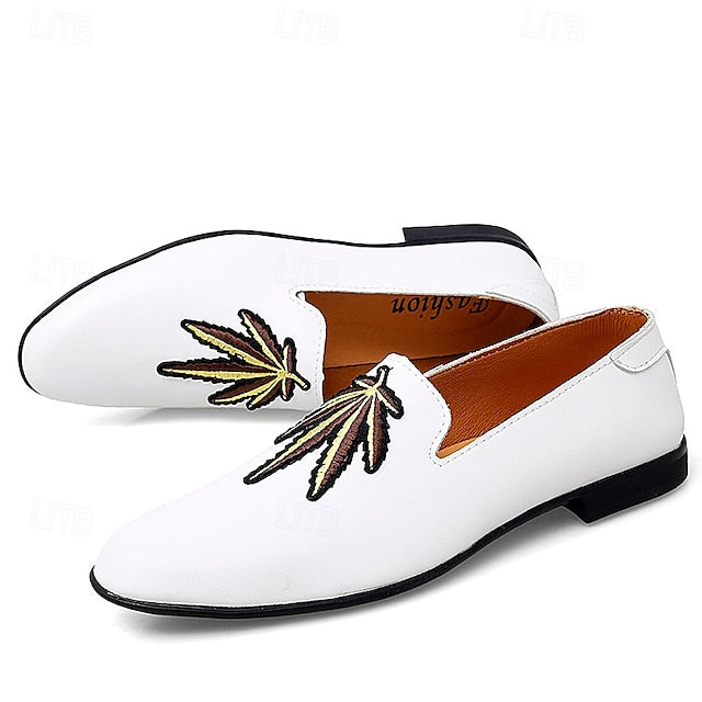 Shoes Men's Feather - Leather White with Loafers Faux Prom