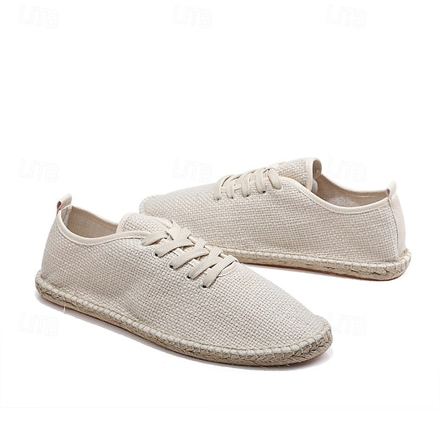 Men's Beige Shoes with Lace-Up Rope Espadrille Jute Canvas
