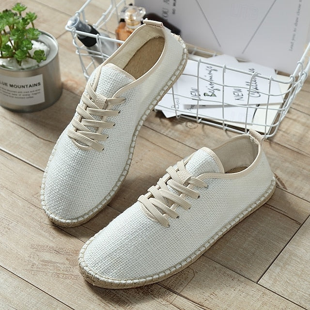 Men's Beige Shoes with Lace-Up Rope Espadrille Jute Canvas