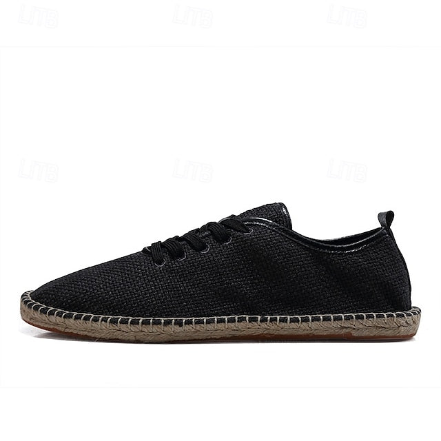 Men's Beige Shoes with Lace-Up Rope Espadrille Jute Canvas