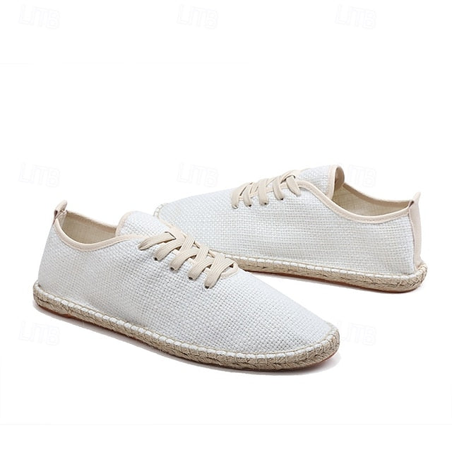Men's Beige Shoes with Lace-Up Rope Espadrille Jute Canvas
