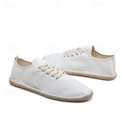 Men's Beige Shoes with Lace-Up Rope Espadrille Jute Canvas