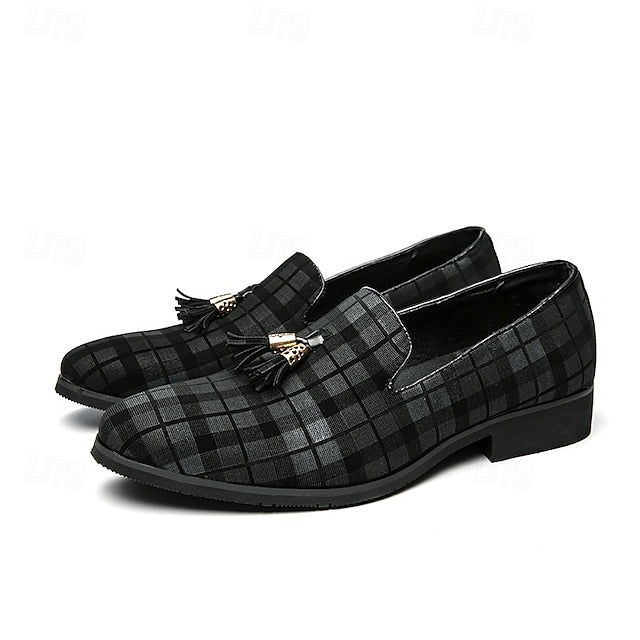 Plaid Men's Decoration Loafers Tassel – Elegant with