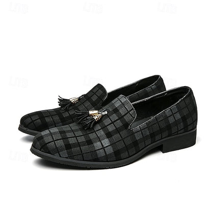 Plaid Men's Decoration Loafers Tassel – Elegant with
