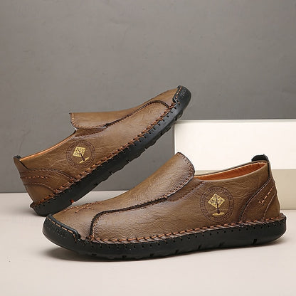 Faux Moccasins Men's Handmade Genuine Beige – Leather