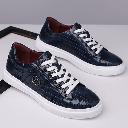 Leather Pattern Sneakers Faux with Crocodile Burgundy Men's