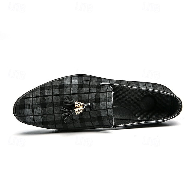 Plaid Men's Decoration Loafers Tassel – Elegant with