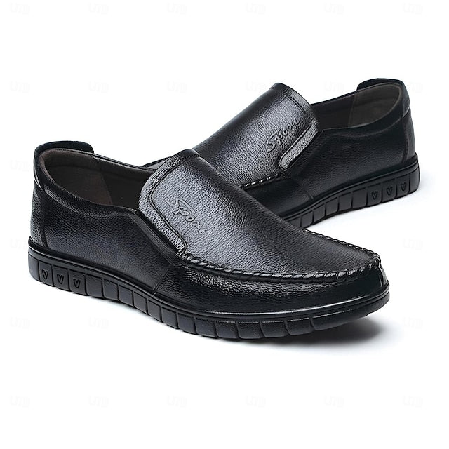 Cowhide Black with Men's Slip-On Premium Loafers Decorative
