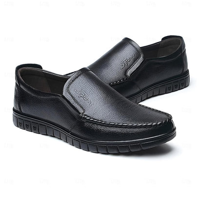 Cowhide Black with Men's Slip-On Premium Loafers Decorative