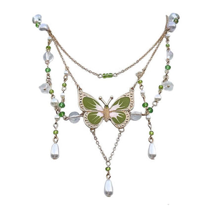 Green Butterfly Aesthetic Layered Necklace