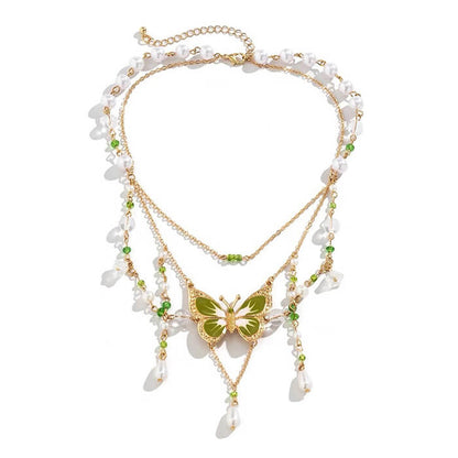 Green Butterfly Aesthetic Layered Necklace