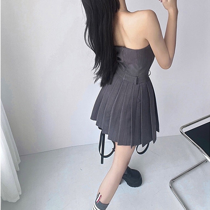 Grey Pleated Mini Dress