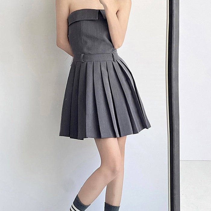 Grey Pleated Mini Dress