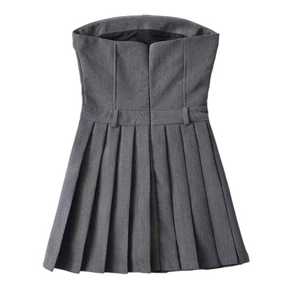 Grey Pleated Mini Dress