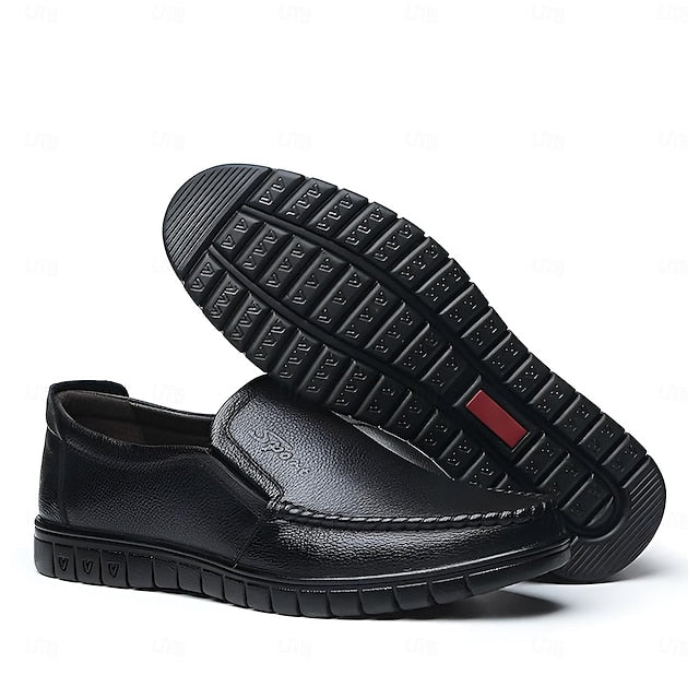 Cowhide Black with Men's Slip-On Premium Loafers Decorative