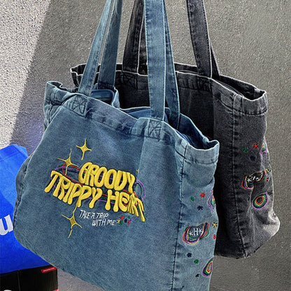 Y2K Heart Blue Denim Bag