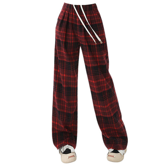 Casual Red Plaid Pants