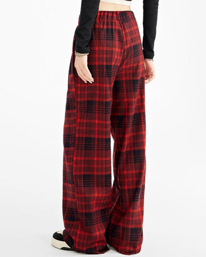 Casual Red Plaid Pants