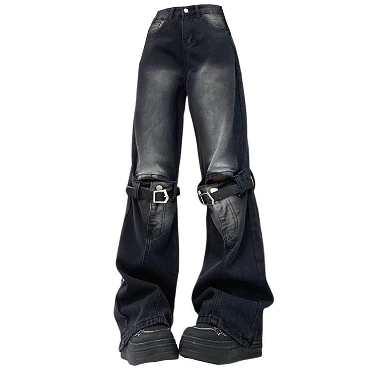 Black Knee Buckle Jeans